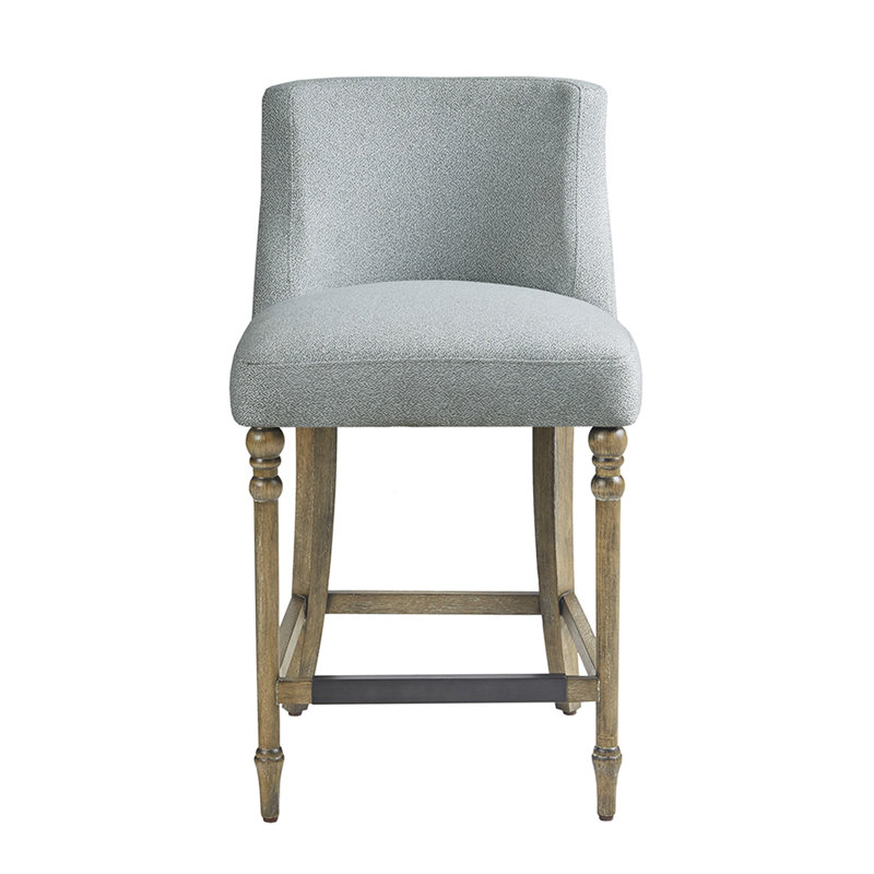 Tabouret de comptoir rembourré de 25 po - bleu, pieds en bois massif, pour une protection accrue, chaise de salle à manger élégante, housse requise pour l'assemblage, protection supplémentaire des pieds tournés