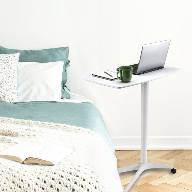White Steel Adjustable Overbed Table with Casters