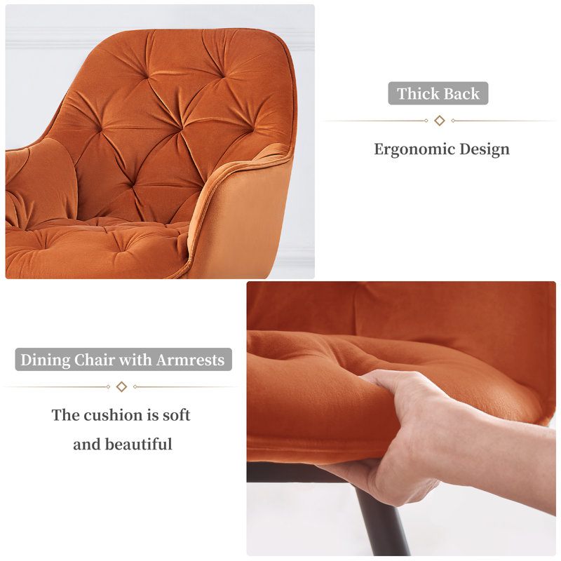 Modern Velvet/Linen Upholstered Dining Chair With Arm, Orange Velvet
