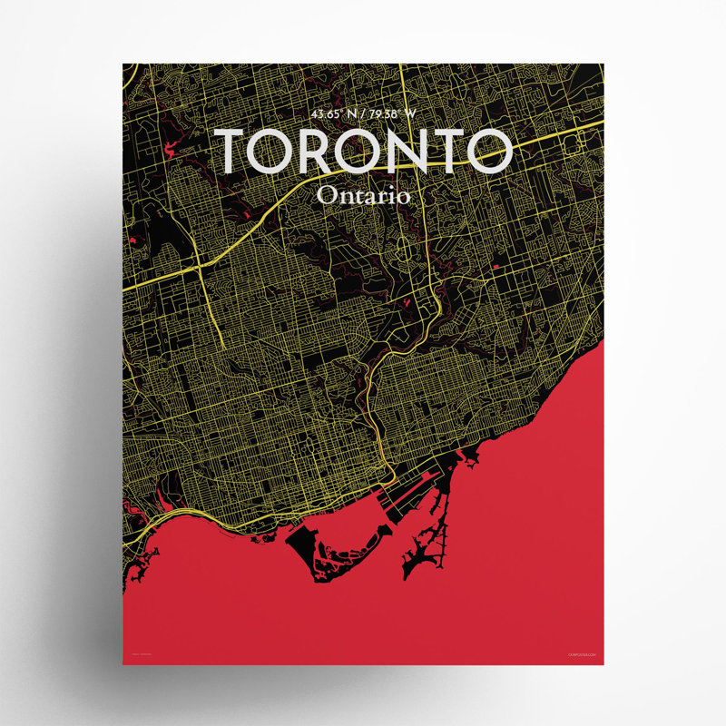 Toronto City Map In Contrast - No Frame Print, 20cm H x 16cm W x 0.05cm D