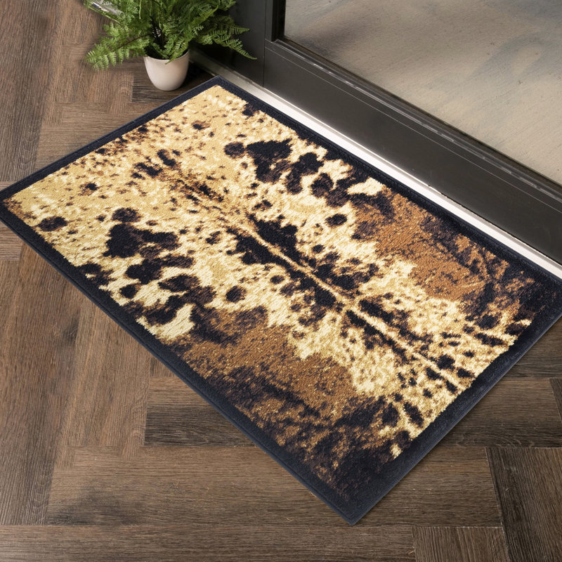 7 Ft. 10 In. X 3 Black Cowhide Design Rug, 100% Polypropylene, Stain , 0.4” Pile Height, Suitable For Entryways Area Jute Backing, & Pet ,
