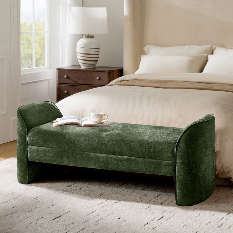 Arlesia Modern 57"W Chenille Fabric Easy Assembly Upholstered Bench, Green