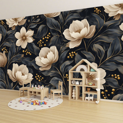 Papier peint auto-adhésif à motif floral abstrait à motifs de feuilles terreuses abstraites H 69 po x l 96 po en PVC amovible pour chambre à coucher, bureau à domicile