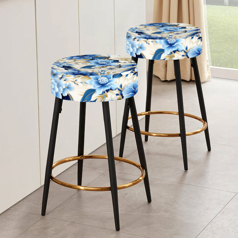 Ensemble de 2 tabourets de bar à fleurs bleues et blanches Harmony I