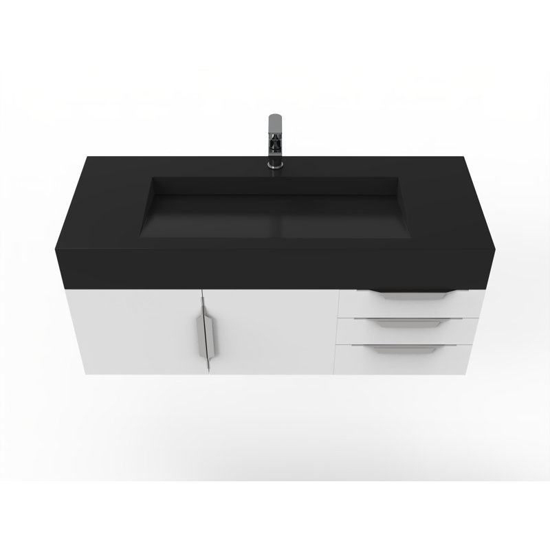Nile 48" Wall-Mounted Single Bathroom Vanity Set, Black, White, Chrome