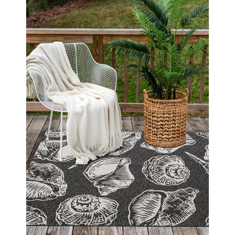 Tapis noir et blanc Contemporary, Rectangle 5 pi 1 po x 7 pi 1 po