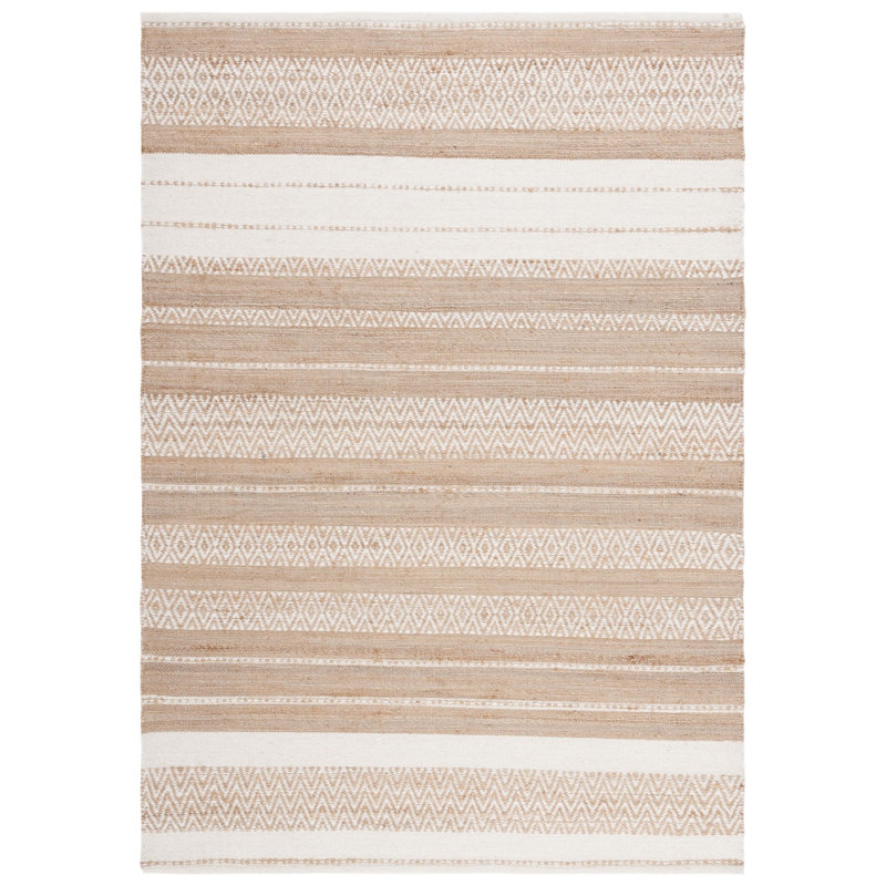 Jekia Hand Woven Jute, Wool Striped Rug, Rectangle 6' x 9'