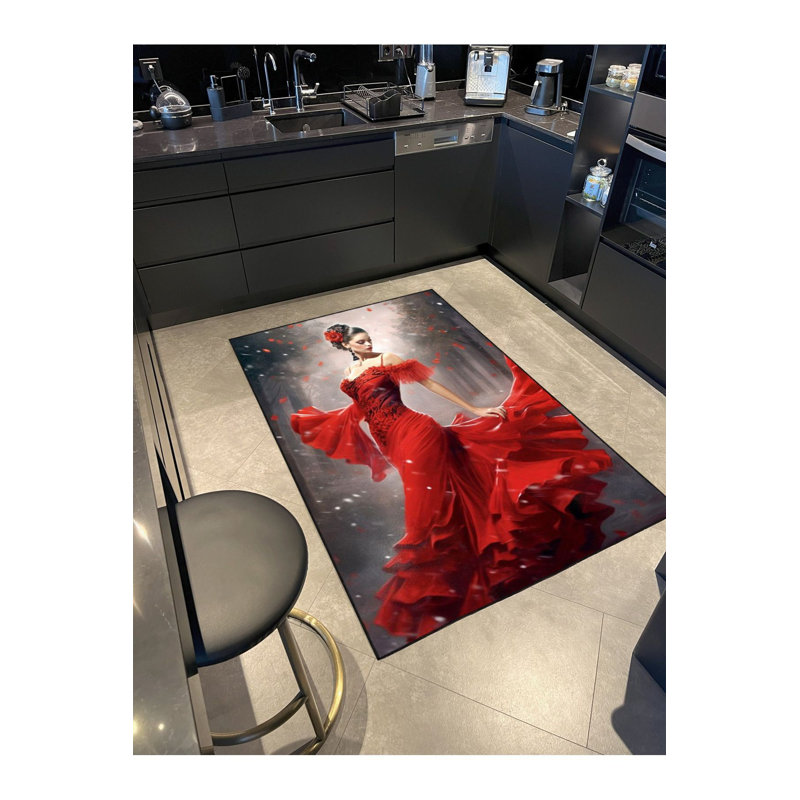 Tapis rouge tissé à motif de femme rouge lavable à la machine, Tapis de couloir 3 pi 3 po x 6 pi 7 po inclus