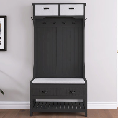 69 In. Black MDF Hall Tree With 6 Hooks And Hinged Lid