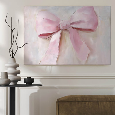 Tableau encadré sur toile - Noeud rose sur fond doux, peinture impressionniste - 61 x 91 cm pour chambre et salon