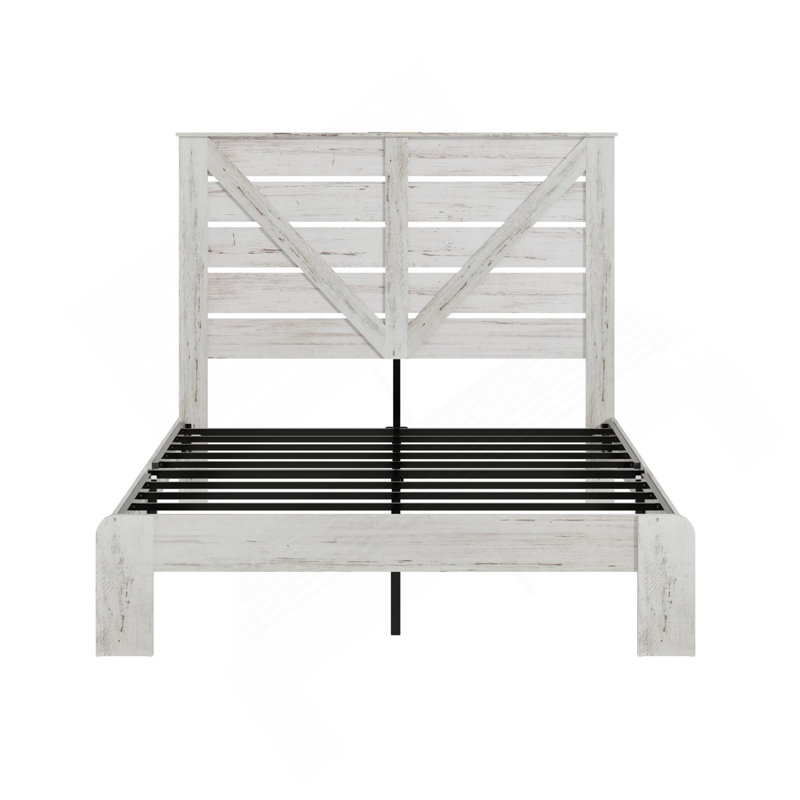 Tête de lit pour grand lit, cadre de lit plateforme en bois, silencieux, aucun sommier nécessaire et outil d'assemblage facile, grand rangement sous le lit, blanc