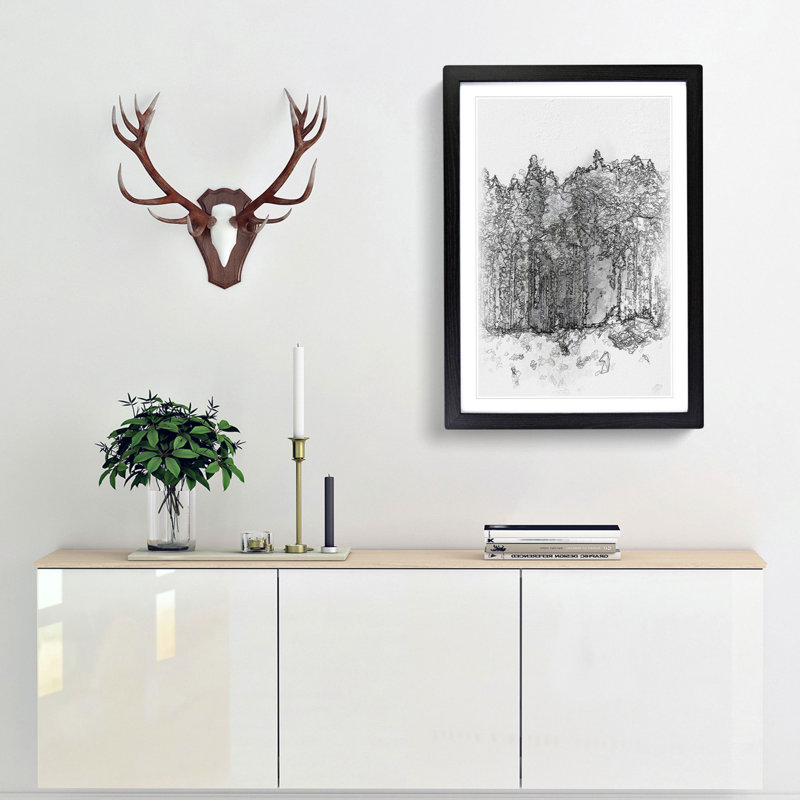 View of a Winter Forest 1 Piece Single Picture Frame Painting on MDF, 63cm H x 45cm W x 2cm D, Black Framed