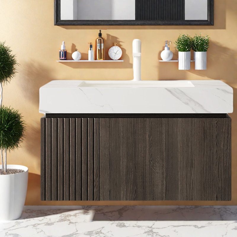 Meuble-lavabo peu encombrant avec rangement, design moderne blanc de Carrare