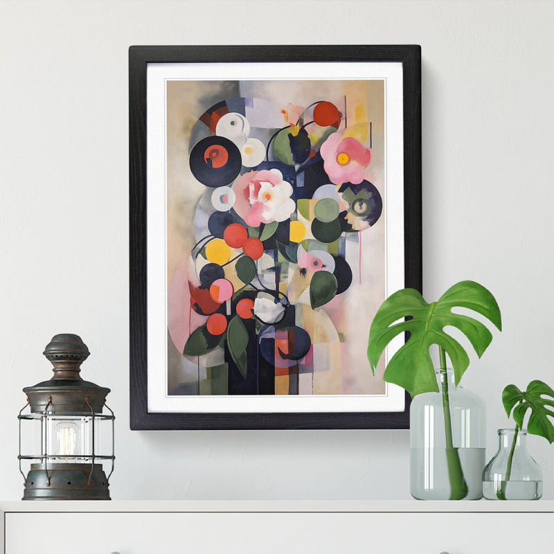 FRM-V0523-858X Flowers Bauhaus Vol.5 - Single Picture Frame Print, 34cm H x 25cm W x 2cm D, Black Framed