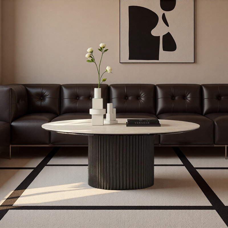 Modern Minimalist Rockboard Coffee Table, 15" H x 31.5" L x 31.5" W, Black