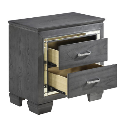 Table de chevet contemporaine 2 avec DEL et faux cristaux - gris pour la chambre à coucher, éclairage moderne captivant