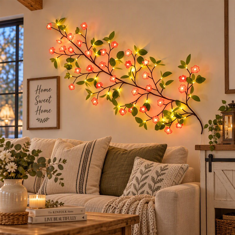 LED Morning Glory Branch Light, 1.6m Artificial Vine Tree Branch Lamp with Remote Control, 8 Modes Decorative Light for Bedroom, Living Room, Fireplace and Home Decor