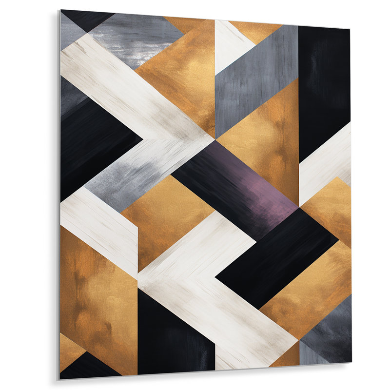 Carreaux géométriques noirs et dorés 1 - art mural géométrique en métal, H 32 po x l 24 po x P 1 po