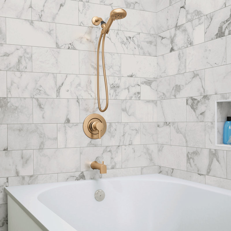 Robinet de baignoire et douche avec pomme de douche à main Beric, valve incluse, Or