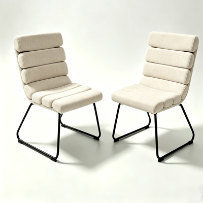 Beige Wood & Fabric Dining Chairs, Set Of 2