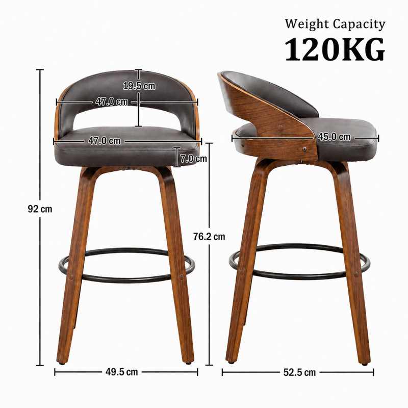 Swivel Upholstered and Faux Leather Bar Stool, Brown, Bar Stool (76.2cm Seat Height)
