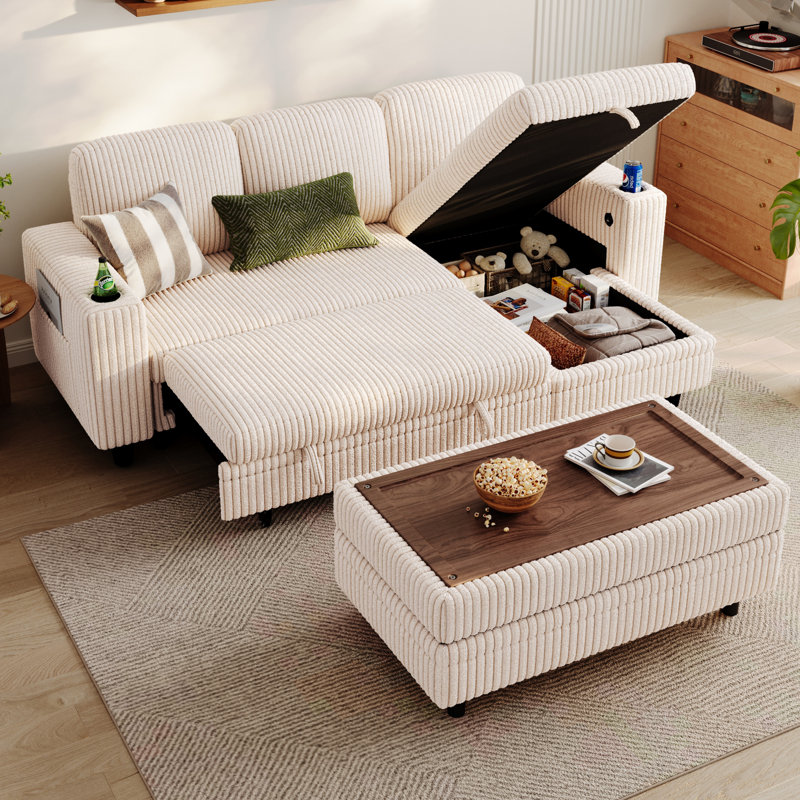  Canapé modulaire en L rembourré en forme de L de 81 po avec repose-pieds, canapé et chaise de rangement Sherry, 4 pièces