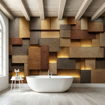Peler et coller le papier peint adhésif de luxe contemporain mural en cubes de métal brossé, art mural auto-adhésif et amovible