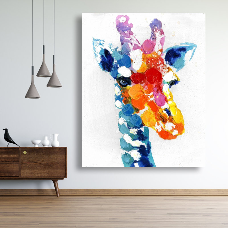 Girafe abstraite à pois colorés - animaux, toile de salon