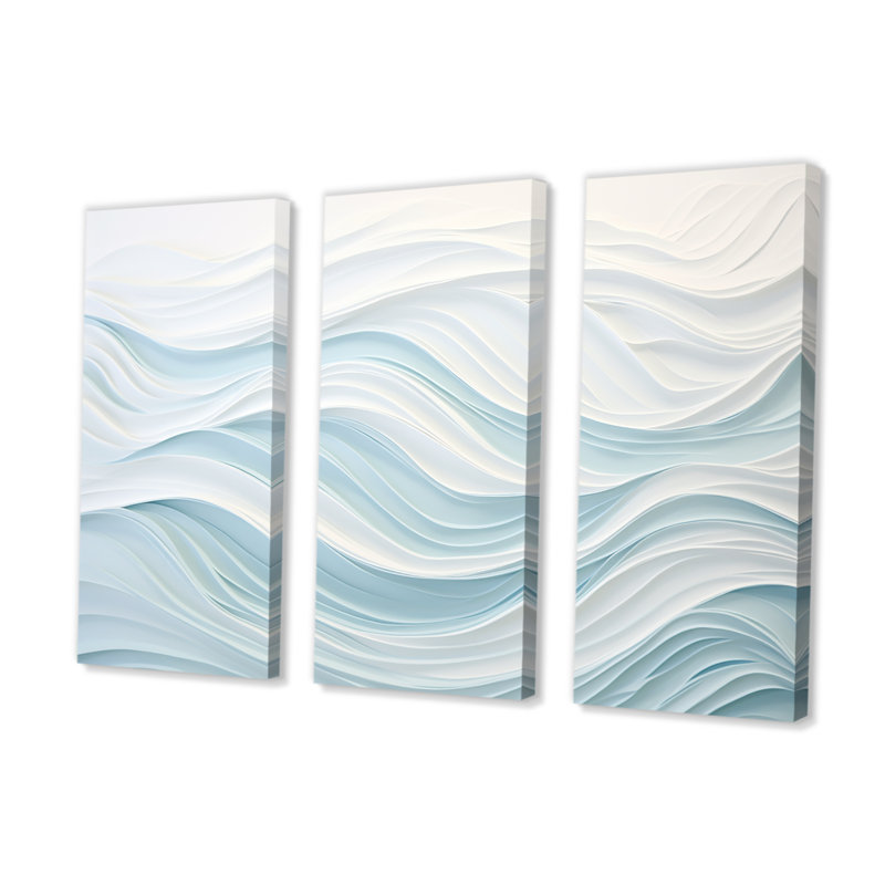 «Blue and White Simplicity Wave», ensemble d'art mural sur toile marbrée, H 32 po x l 48 po x P 1 po, Toile tendue