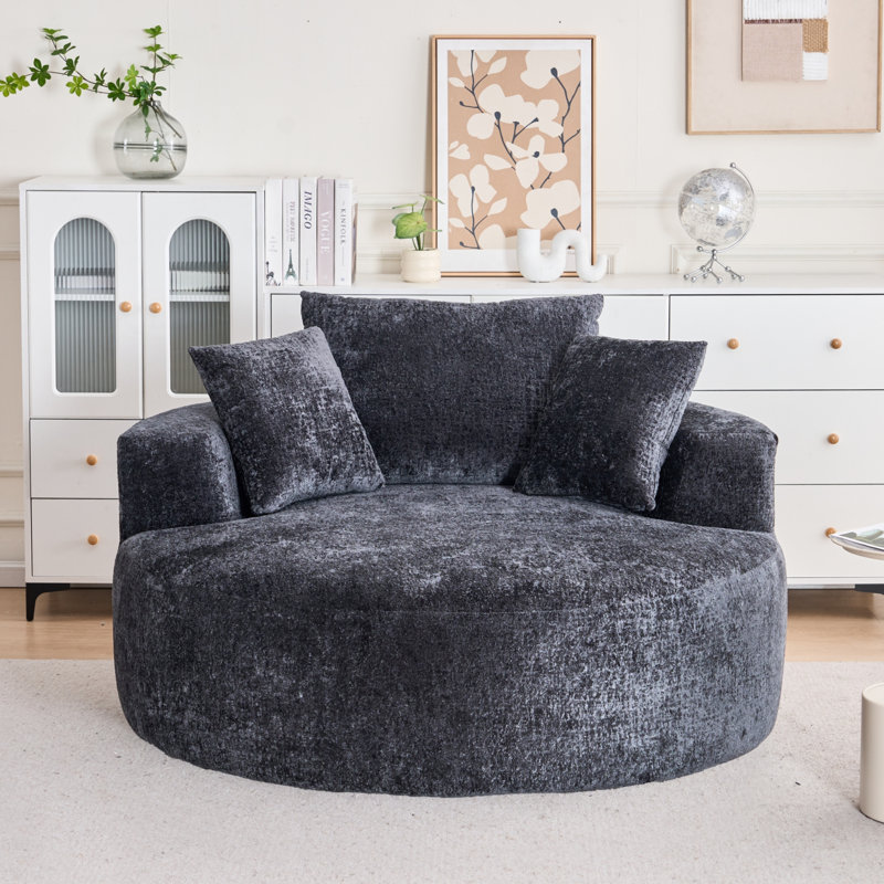 Canapé une place en mousse chenille - 138 x 138 x 84 cm - Mousse et ressorts - 1 pièce - Fauteuil d'appoint - Noir - Canapé une place modulable sans outil