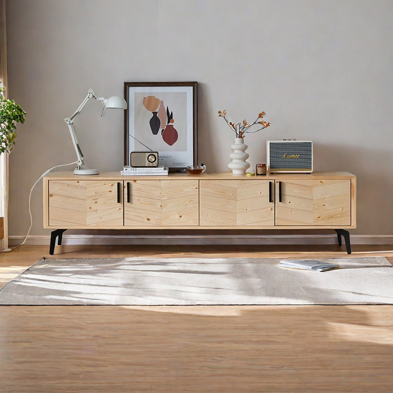 Wabi-sabai handmade solid wood parquet TV cabinet, 62.99"