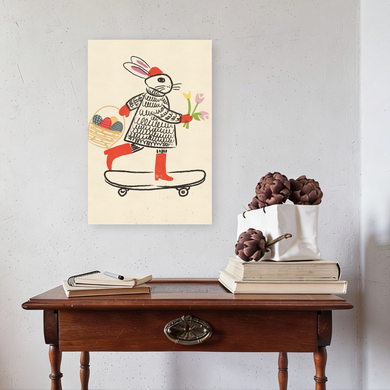 Happy Easter Bold Colorful Playful Rabbit Tulip Nature Spring Wall Art Print, 24" H x 16" W