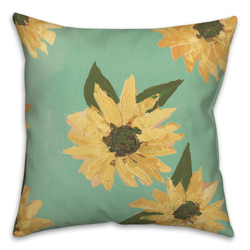 Housse de coussin d'extérieur carré 9 pièces Painted Sunflower, Bleu sarcelle, 16 po x 16 po