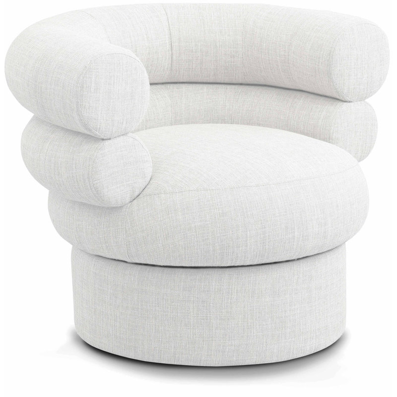 Hyypio Linen Textured Fabric Accent Swivel Chair, Cream Linen Textured Fabric