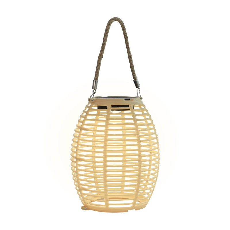 Outdoor Solar Rattan-Style Round LED Lantern With Handle