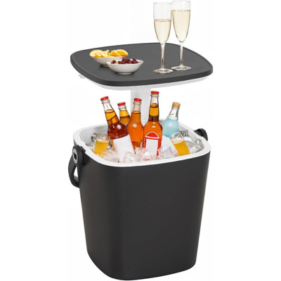 Portable Ice Bucket Cooler Table  Outdoor Drink Cooler Bar  Lift Top Lid Beer And Wine Cooler With Handle  Pop Up Patio Table