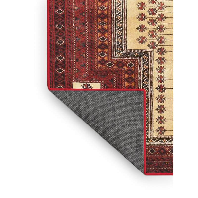 Tapis traditionnel rouge / beige Hardoby, Rectangle 5 pi x 7 pi