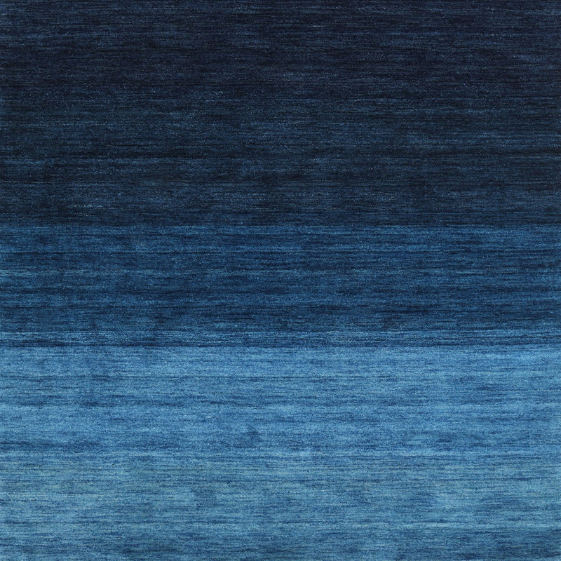 Tapis contemporain noir / bleu, Carré 8 pi