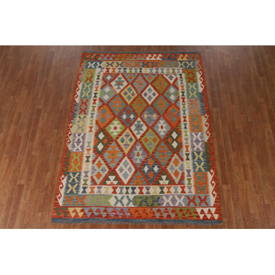 Geometric Wool Kilim Oriental Area Rug 6x8