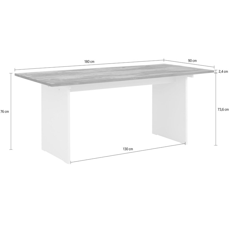 Montebello Pine Solid Wood Base Dining Table, Brown, H76 x L180 x W90cm