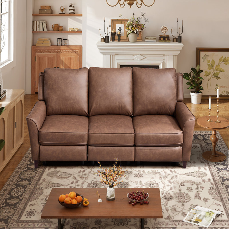 Canapé inclinable électrique en cuir synthétique de 74,4 po de largeur à 3 places, Brown