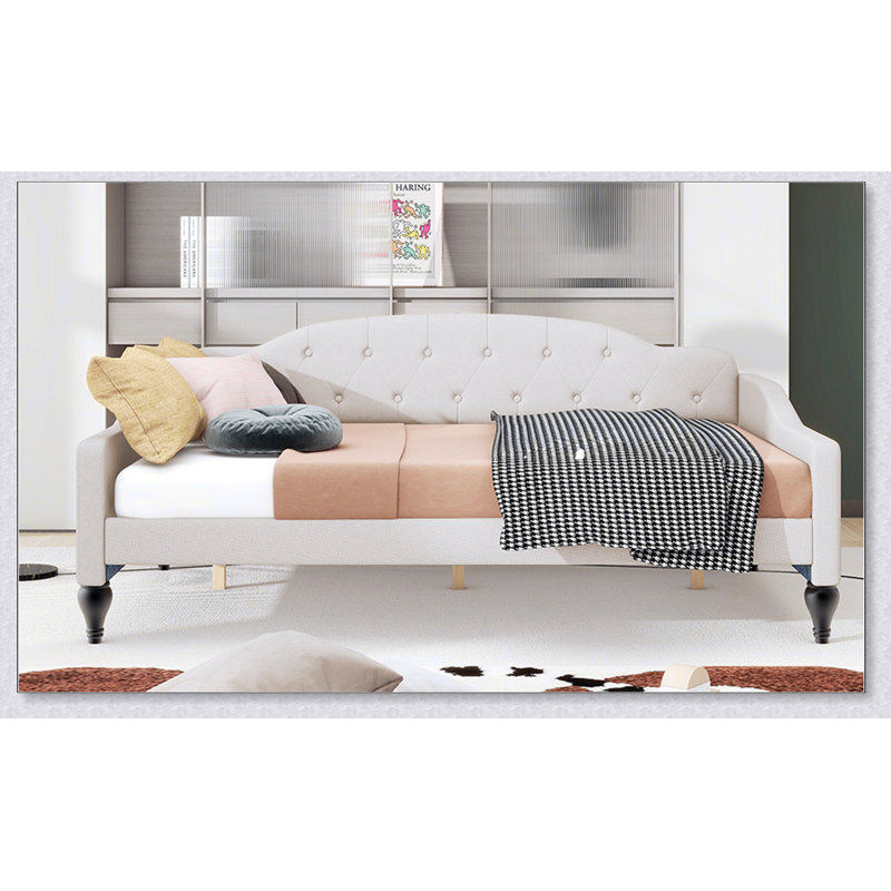 Full Size Upholstered Tufted Daybed, Beige 