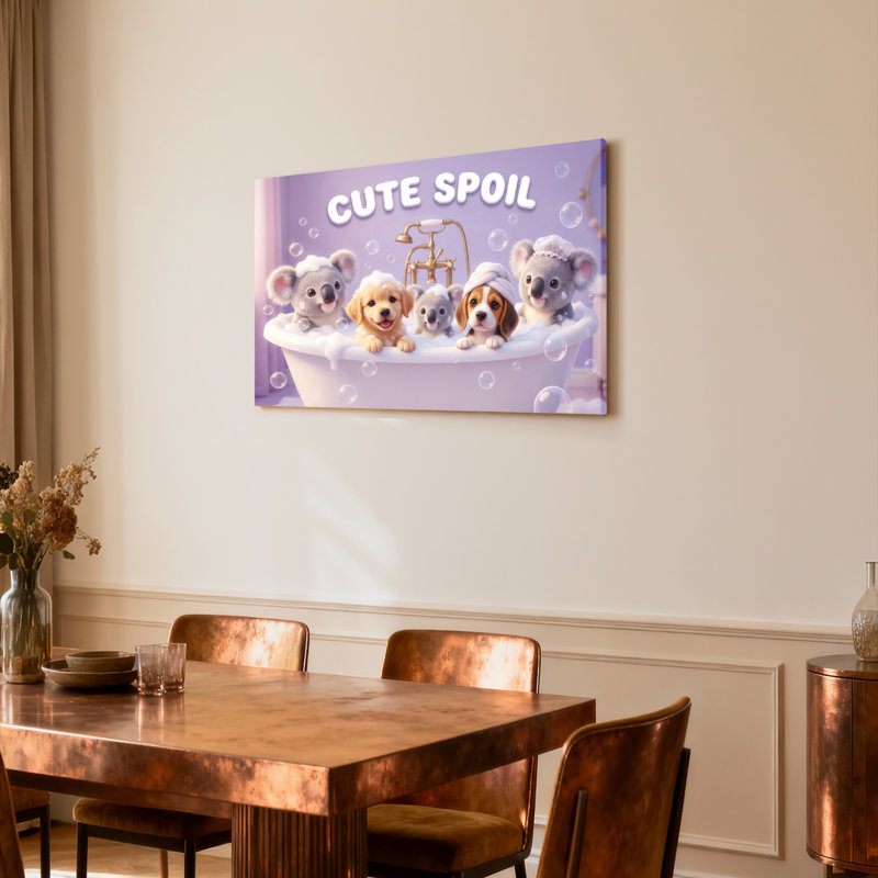 «Cute Animals In Bathaign», ensemble de 1 reproduction d'art sur toile tendue, H 24 po x l 36 po