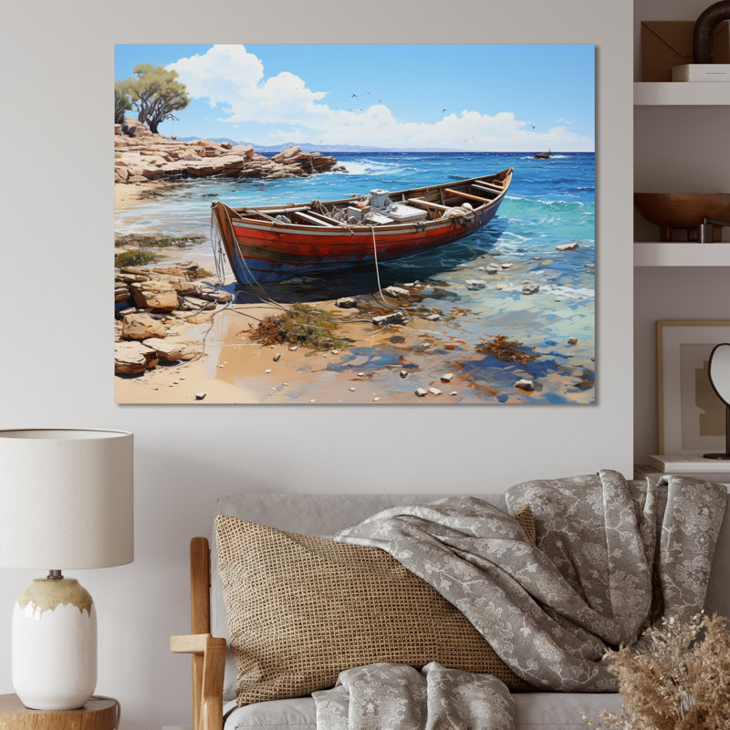 Bateau ancré II - impression, 12" H x 20" W, Toile tendue