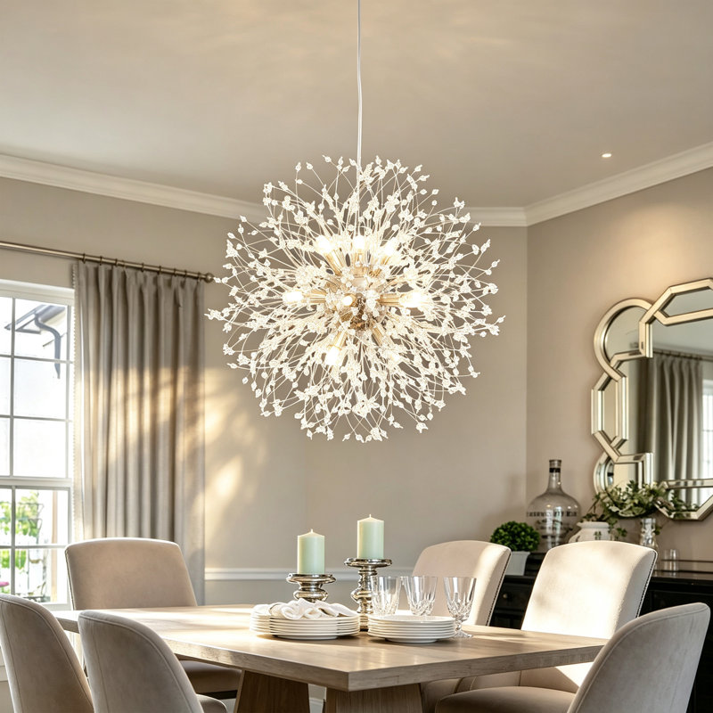 Ambera 12 - Light Dimmable Crystal Sputnik Sphere Chandelier for Dining Room, Chrome