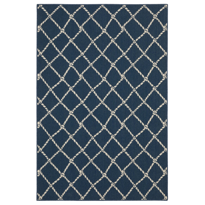 Aganlane Nautical Rope Lattice Navy/ Ivory Indoor/Outdoor Area Rug, Rectangle 7'10" x 10'10"