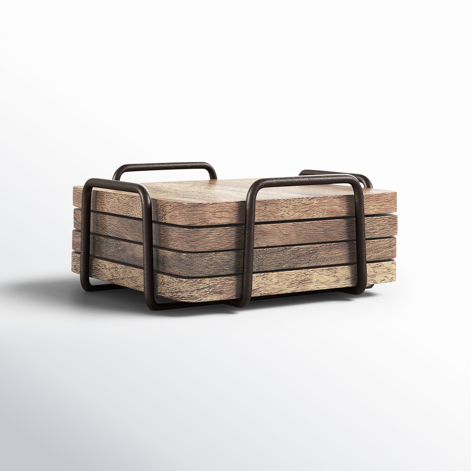 Wallis Godinger Wooden Coaster Set with Holder, Wood/Natural