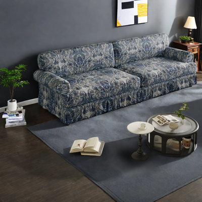 Confortables canapés Mid-Century floraux bleus, tissu Oxford avec élégance