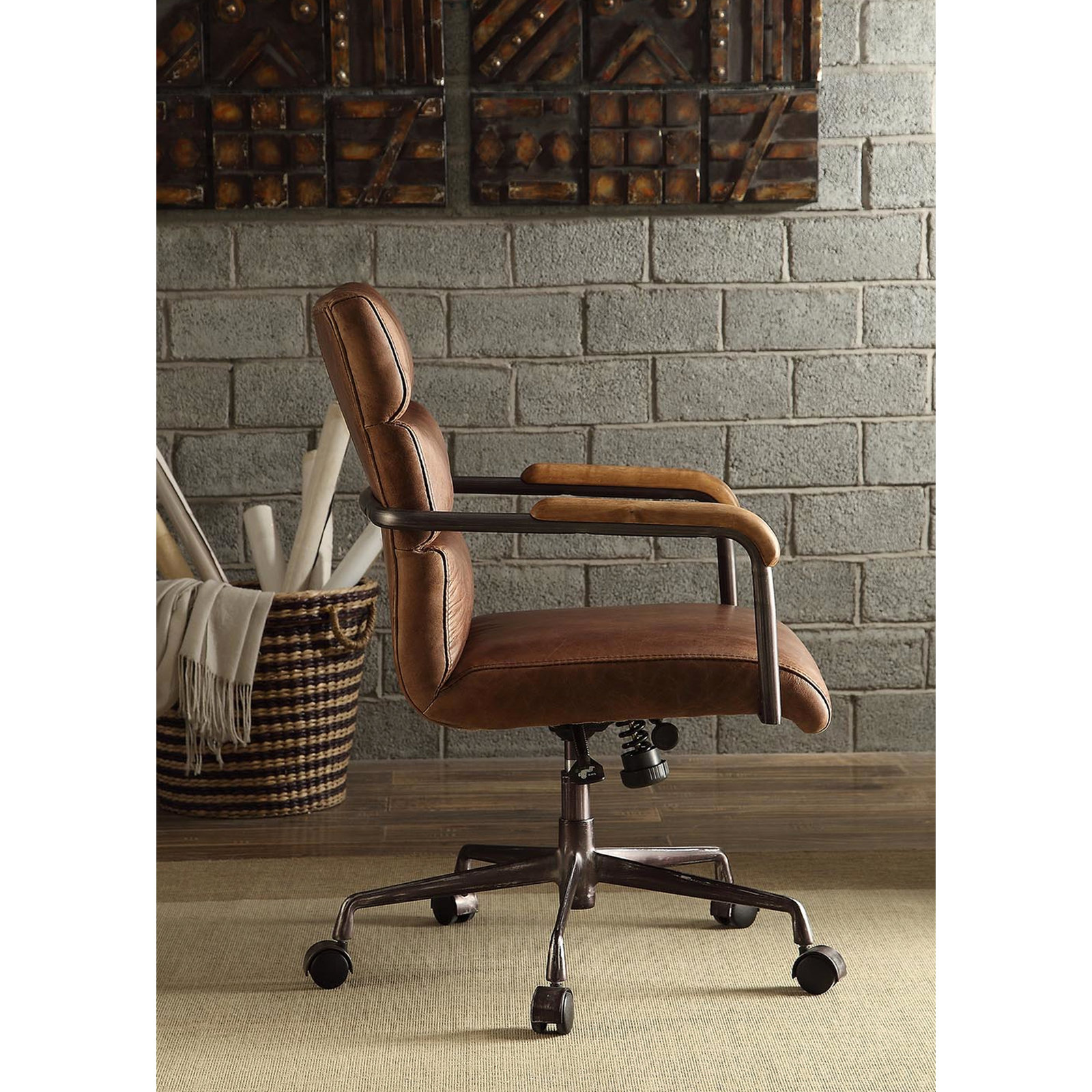 Springtown Genuine Leather Adjustable Office Chair, Retro Brown