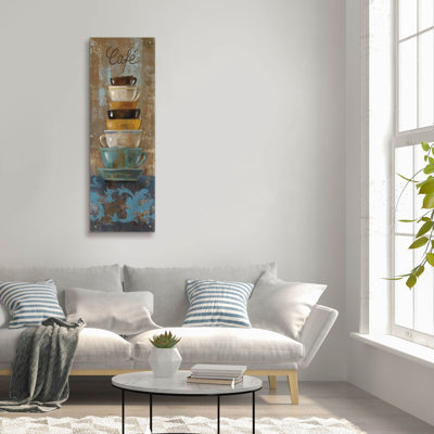 «Antique Coffee Cups 1» par Silvia Vassileva, art mural en verre acrylique, 16 po x 48 po